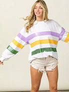 BiBi Mardi Gras Mood Sequin Striped Round Neck Sweatshirt-Women's Shirts & Tops-Shop Z & Joxa