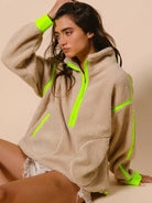 BiBi Neon Edge Half Zip Up Sherpa Jacket with Contrast Trim-Women's Outerwear-Shop Z & Joxa