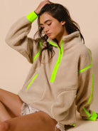 BiBi Neon Edge Half Zip Up Sherpa Jacket with Contrast Trim-Women's Outerwear-Shop Z & Joxa