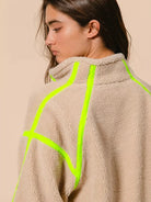 BiBi Neon Edge Half Zip Up Sherpa Jacket with Contrast Trim-Women's Outerwear-Shop Z & Joxa