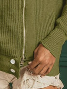 BiBi Olive Allure Front Zip Up High Neckline Sweater Jacket-Women's Shirts & Tops-Shop Z & Joxa