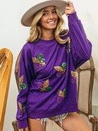 BiBi Parade Day Glam Sequin Fleur De Lis Patch Mardi Gras Sweatshirt-Women's Shirts & Tops-Shop Z & Joxa