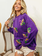 BiBi Parade Day Glam Sequin Fleur De Lis Patch Mardi Gras Sweatshirt-Women's Shirts & Tops-Shop Z & Joxa