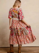 BiBi Patchwork Petals Floral Print Tiered Midi Dress-Women's Dresses-Shop Z & Joxa