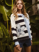 BiBi Patchwork Pulse Striped Floral Long Sleeve Sweatshirt-Women's Shirts & Tops-Shop Z & Joxa