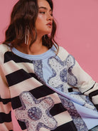 BiBi Patchwork Pulse Striped Floral Long Sleeve Sweatshirt-Women's Shirts & Tops-Shop Z & Joxa