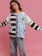 BiBi Patchwork Pulse Striped Floral Long Sleeve Sweatshirt-Women's Shirts & Tops-Shop Z & Joxa
