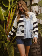 BiBi Patchwork Pulse Striped Floral Long Sleeve Sweatshirt-Women's Shirts & Tops-Shop Z & Joxa