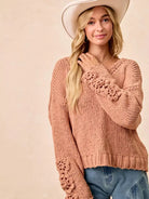 BiBi Petal Purl Chunky Knit Sweater with Flower Detail Sleeves-Women's Shirts & Tops-Shop Z & Joxa