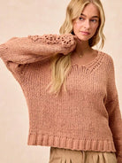 BiBi Petal Purl Chunky Knit Sweater with Flower Detail Sleeves-Women's Shirts & Tops-Shop Z & Joxa