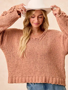 BiBi Petal Purl Chunky Knit Sweater with Flower Detail Sleeves-Women's Shirts & Tops-Shop Z & Joxa