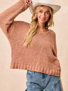 BiBi Petal Purl Chunky Knit Sweater with Flower Detail Sleeves-Women's Shirts & Tops-Shop Z & Joxa