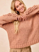 BiBi Petal Purl Chunky Knit Sweater with Flower Detail Sleeves-Women's Shirts & Tops-Shop Z & Joxa