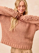 BiBi Petal Purl Chunky Knit Sweater with Flower Detail Sleeves-Women's Shirts & Tops-Shop Z & Joxa