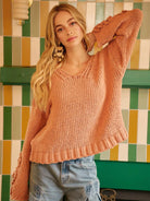 BiBi Petal Purl Chunky Knit Sweater with Flower Detail Sleeves-Women's Shirts & Tops-Shop Z & Joxa