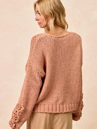 BiBi Petal Purl Chunky Knit Sweater with Flower Detail Sleeves-Women's Shirts & Tops-Shop Z & Joxa