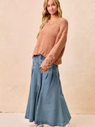 BiBi Petal Purl Chunky Knit Sweater with Flower Detail Sleeves-Women's Shirts & Tops-Shop Z & Joxa