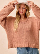 BiBi Petal Purl Chunky Knit Sweater with Flower Detail Sleeves-Women's Shirts & Tops-Shop Z & Joxa