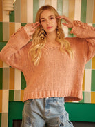 BiBi Petal Purl Chunky Knit Sweater with Flower Detail Sleeves-Women's Shirts & Tops-Shop Z & Joxa