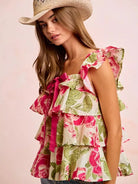 BiBi Petal Pushing Square Neck Floral Ruffle Top with Bows-Women's Shirts & Tops-Shop Z & Joxa