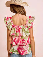 BiBi Petal Pushing Square Neck Floral Ruffle Top with Bows-Women's Shirts & Tops-Shop Z & Joxa