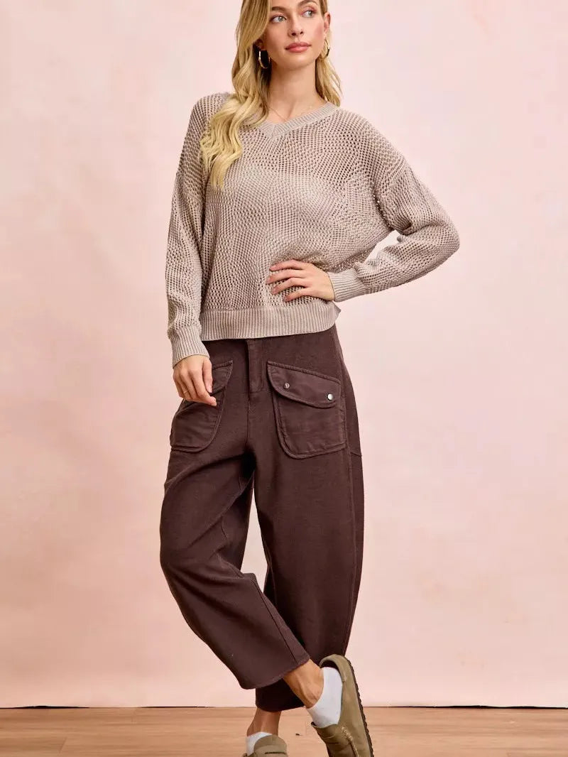 BiBi Pocket Full of Comfort Washed Terry Vintage Crop Pants-Women's Pants-Shop Z & Joxa