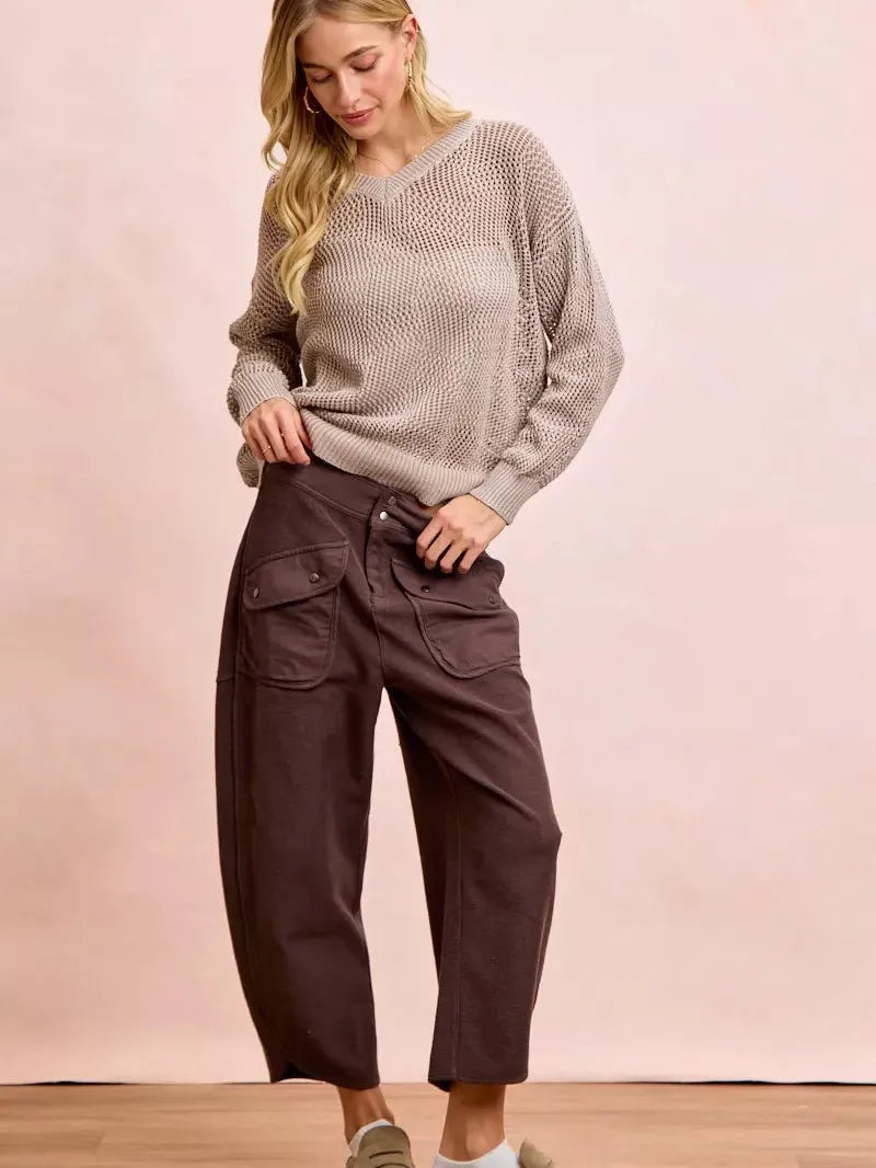 BiBi Pocket Full of Comfort Washed Terry Vintage Crop Pants-Women's Pants-Shop Z & Joxa
