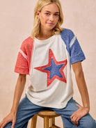 BiBi Red White & Relaxed Contrast Cut Edge 4th of July T-Shirt-Women's Shirts & Tops-Shop Z & Joxa