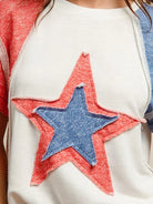 BiBi Red White & Relaxed Contrast Cut Edge 4th of July T-Shirt-Women's Shirts & Tops-Shop Z & Joxa