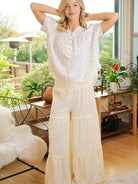 BiBi Red White and Bloom Crinkle Neckdrop Short Sleeve Top-Women's Shirts & Tops-Shop Z & Joxa