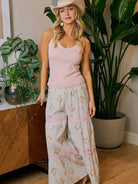 BiBi Rosewater Breeze Printed Gauze Trim Smocked Maxi Pants-Women's Pants-Shop Z & Joxa