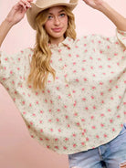 BiBi Rosy and Relaxed Short Sleeve Floral Dolman Blouse Top-Shirts & Tops-Shop Z & Joxa