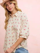BiBi Rosy and Relaxed Short Sleeve Floral Dolman Blouse Top-Shirts & Tops-Shop Z & Joxa