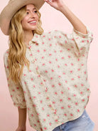BiBi Rosy and Relaxed Short Sleeve Floral Dolman Blouse Top-Shirts & Tops-Shop Z & Joxa