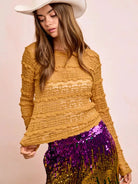 BiBi Ruffle Up Mardi Gras Flower Lace Top in Mustard-Women's Shirts & Tops-Shop Z & Joxa