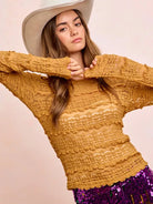 BiBi Ruffle Up Mardi Gras Flower Lace Top in Mustard-Women's Shirts & Tops-Shop Z & Joxa