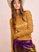 BiBi Ruffle Up Mardi Gras Flower Lace Top in Mustard-Women's Shirts & Tops-Shop Z & Joxa