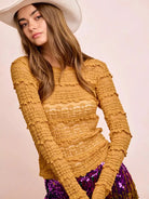 BiBi Ruffle Up Mardi Gras Flower Lace Top in Mustard-Women's Shirts & Tops-Shop Z & Joxa