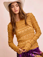 BiBi Ruffle Up Mardi Gras Flower Lace Top in Mustard-Women's Shirts & Tops-Shop Z & Joxa