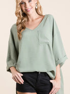 BiBi Sage and Sway Oversized Flowy V-Neck Top-Women's Shirts & Tops-Shop Z & Joxa