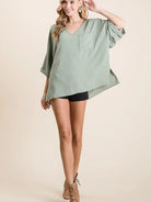 BiBi Sage and Sway Oversized Flowy V-Neck Top-Women's Shirts & Tops-Shop Z & Joxa