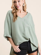 BiBi Sage and Sway Oversized Flowy V-Neck Top-Women's Shirts & Tops-Shop Z & Joxa