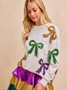BiBi Sparkle & Bows Mardi Gras Sequin Bow Top-Women's Shirts & Tops-Shop Z & Joxa