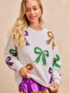BiBi Sparkle & Bows Mardi Gras Sequin Bow Top-Women's Shirts & Tops-Shop Z & Joxa