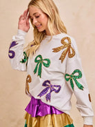 BiBi Sparkle & Bows Mardi Gras Sequin Bow Top-Women's Shirts & Tops-Shop Z & Joxa