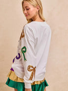 BiBi Sparkle & Bows Mardi Gras Sequin Bow Top-Women's Shirts & Tops-Shop Z & Joxa