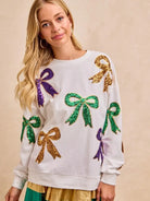 BiBi Sparkle & Bows Mardi Gras Sequin Bow Top-Women's Shirts & Tops-Shop Z & Joxa