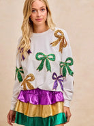 BiBi Sparkle & Bows Mardi Gras Sequin Bow Top-Women's Shirts & Tops-Shop Z & Joxa