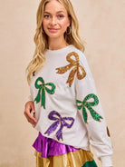 BiBi Sparkle & Bows Mardi Gras Sequin Bow Top-Women's Shirts & Tops-Shop Z & Joxa
