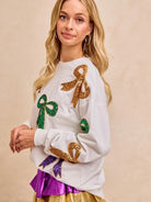 BiBi Sparkle & Bows Mardi Gras Sequin Bow Top-Women's Shirts & Tops-Shop Z & Joxa